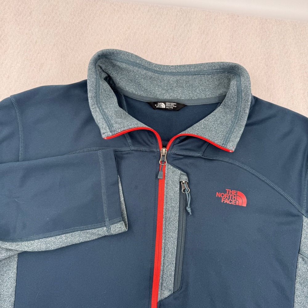 The North Face Mens XXL Full Zip Fleece Jacket Navy Blue Gray Colorblock Outdoor